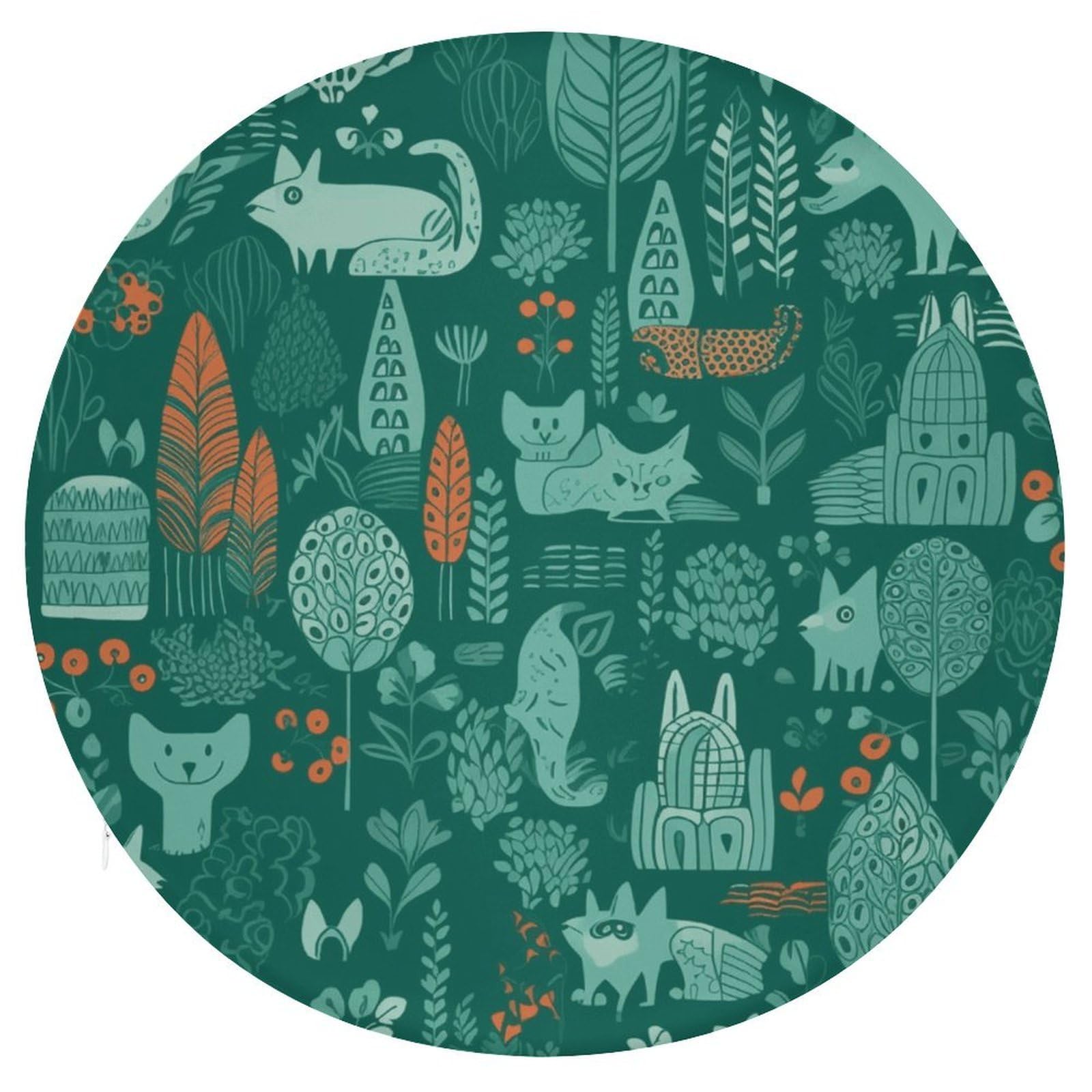FekiLoot Green Animals Circle Cushion Memory Foam Chair Pad Soft Warm Floor Cushions Reversible Seat Cushion Pads with Zipper for Indoor Outdoor Kitchen Dining Office