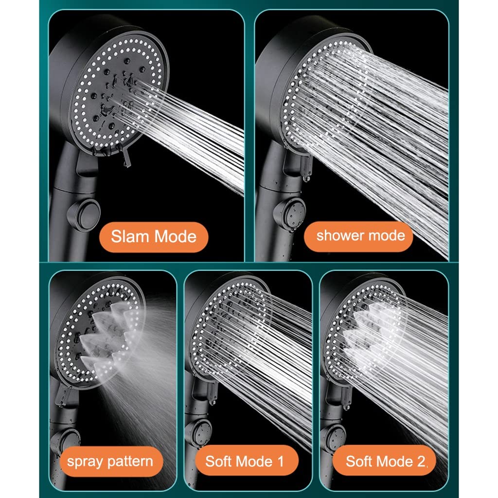 Cabezal de ducha de alta presión de 5 velocidades con soporte, cabezal de ducha de filtro de mano, ajuste universal, cabezales de ducha de baño que ahorran agua para una experiencia de ducha