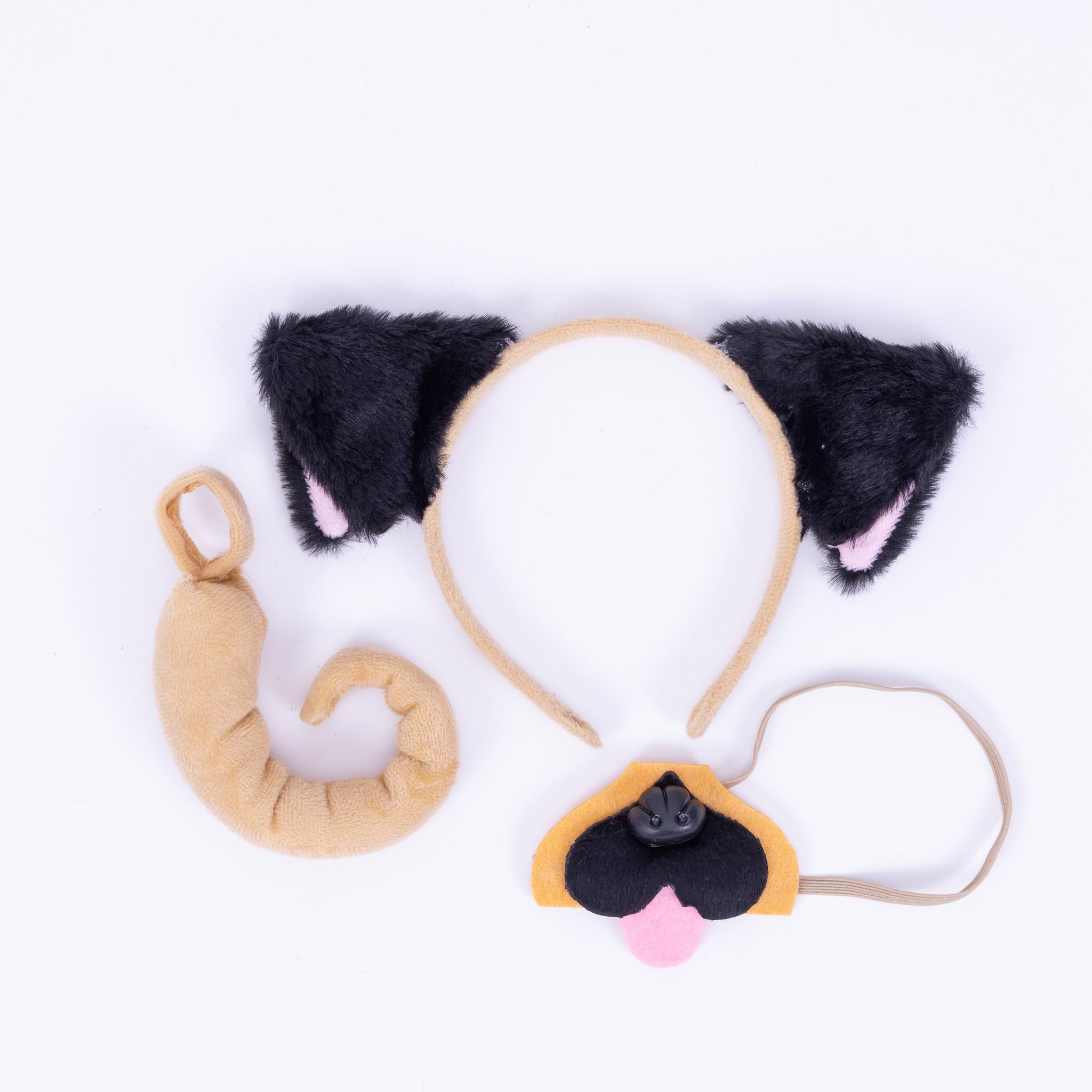 evelay Pug Animal Ears and Tail Set Headband Fancy Dress Party Halloween Costume Multi Colour Multi Animals Accessory ONE SIZE FITS ALL Pug โ image 1