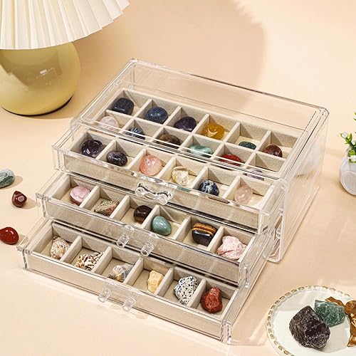 Miniatura 6 de Acrylic Rock Collection - Vitrina con 54 compartimentos de almacenamiento de rejillas, cajas de colección de rocas, organizador de exhibición