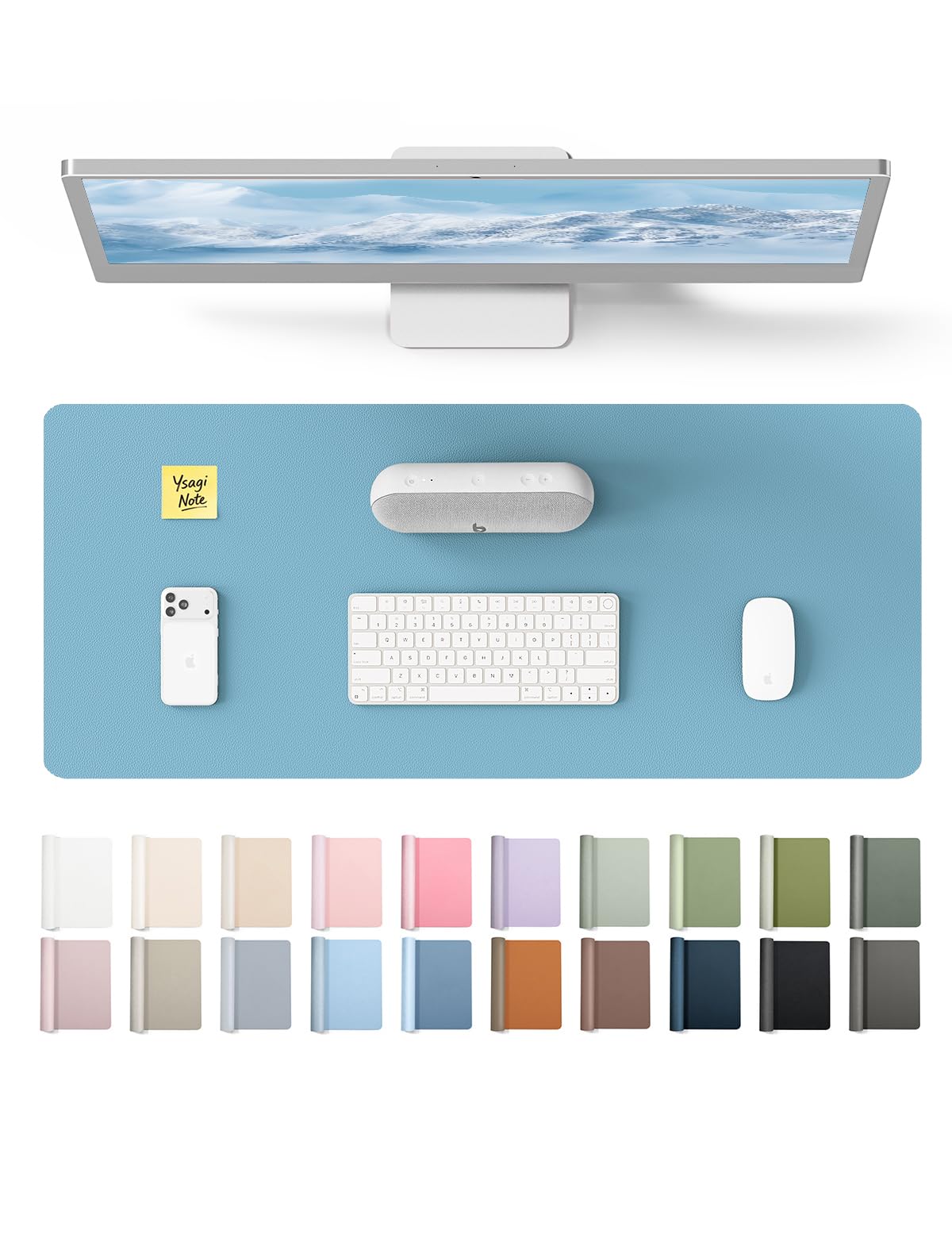 YSAGi Leather Desk Protector, Office Mat, Large Mouse Mat, Non-Slip PU Leather Blotter, Laptop Desk Pad, Waterproof Writing Pad for Office and Home (Sea Blue, 23.6" x 13.8")