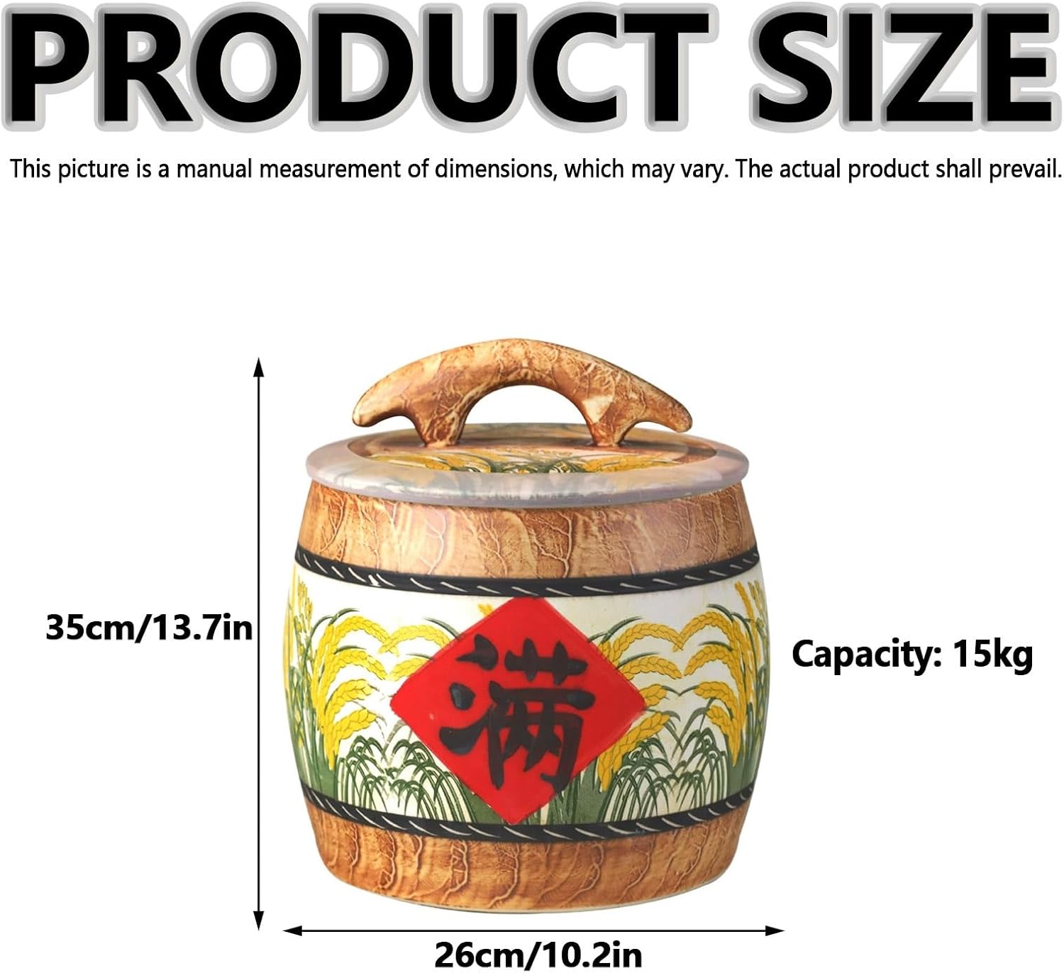 Ceramic Grain Dispenser Rice Cylinder, Food Storage Containers, Kitchen & Pantry Organization for Rice, Household Sealed Storage Tank(15KG)