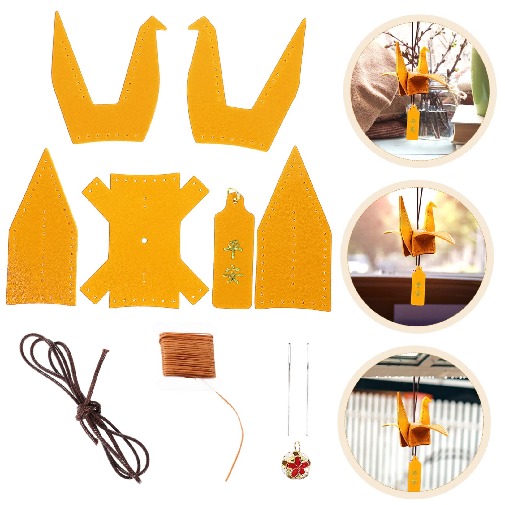 JOINPAYA Selbstgemachtes Nähset für Autoanhänger mit Pu-leder in Khaki Handgefertigtes Origami Vogel Bastelmaterial für Zuhause und Laden zum Nähen für Anfänger