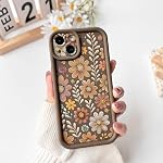 Lovmooful Compatible for iPhone 13 Case Aesthetic Cute Color Flower Floral Leaf Design for Girls Women Soft TPU Shockproof More Protective Girly for iPhone 13 Case-Brown