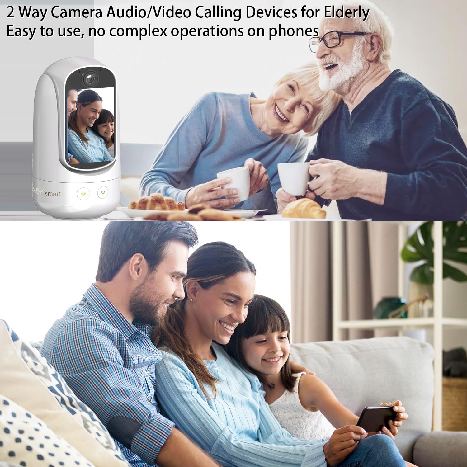 2-Way Video/Audio Security Camera Screen WiFi AI Detection Puppy/Pet/Cat/Elderly/Dog Monitor Wireless Facetime Cam Voice Phone APP Controlled Sound Video Calling Devices for Grandpa, White - image 3