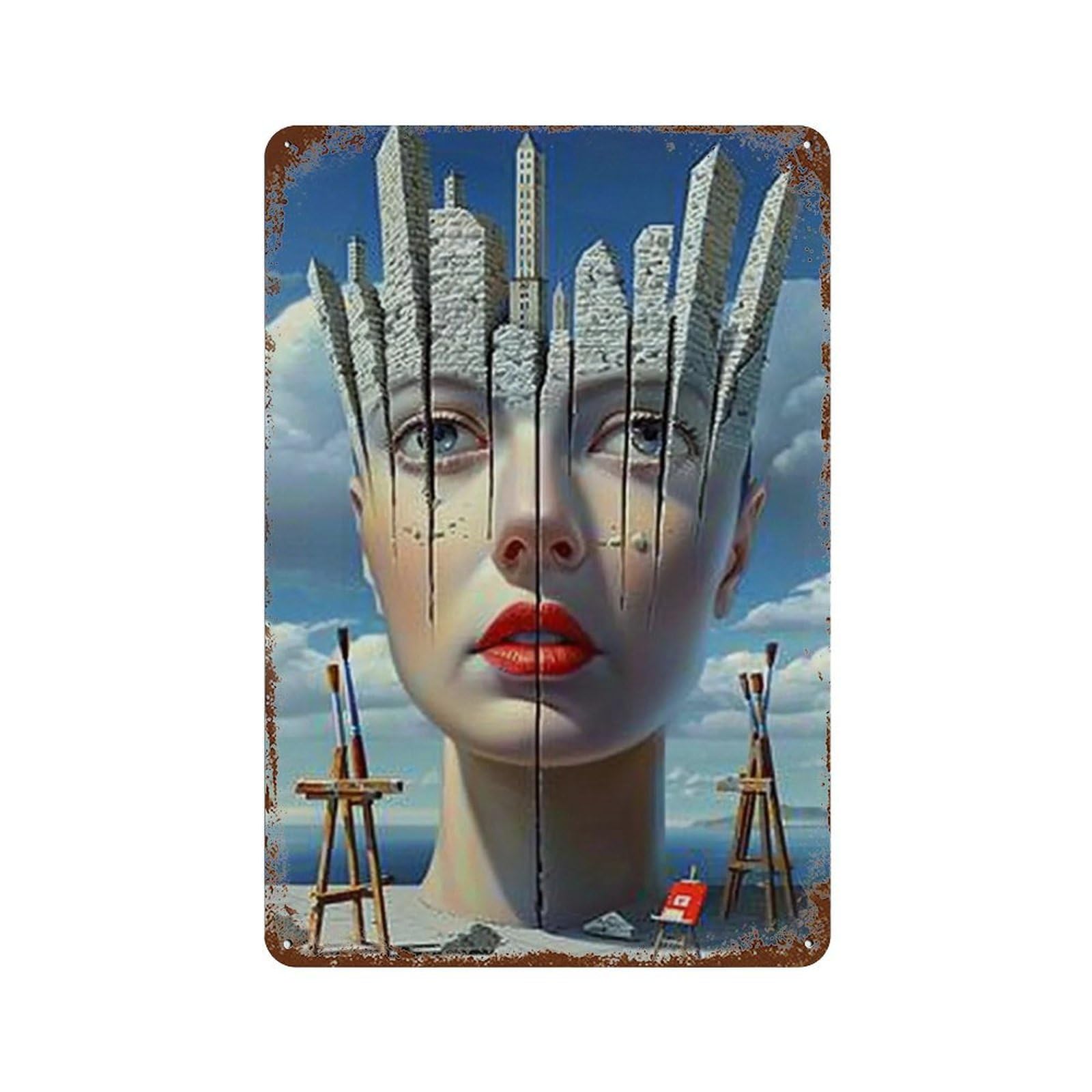 MGHTGRWE Dali Surreal Sliced Artist’s Visage 02 Poster Wall Art Iron Vintage Metal Tin Sign Modern Home Cofffee Club Art Bar Shop Decor 30x20cm