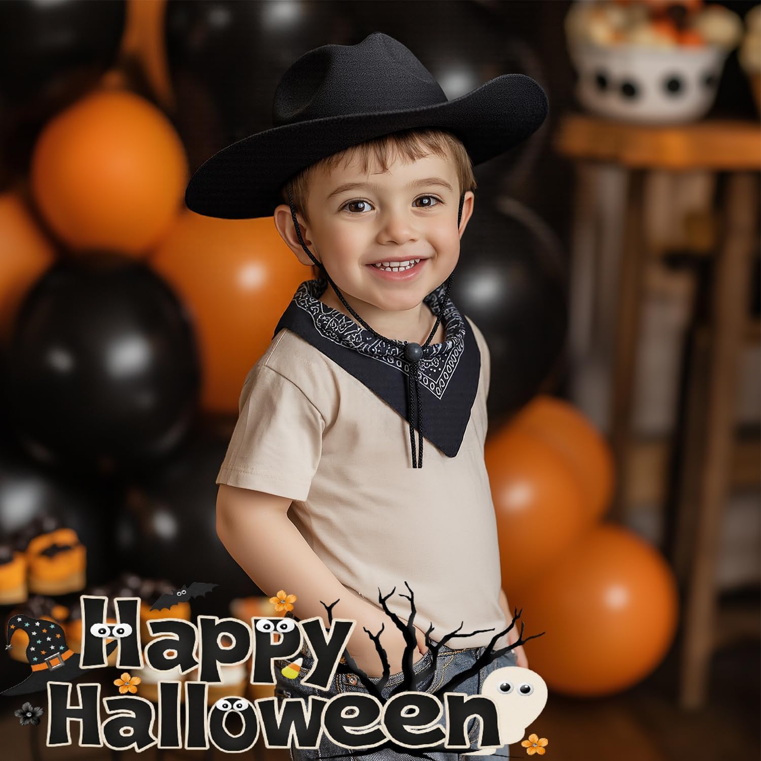 SeptCity Toddler Cowboy Hat and Bandana, Cowgirl Costume Set for Boys and Girls - Image 6