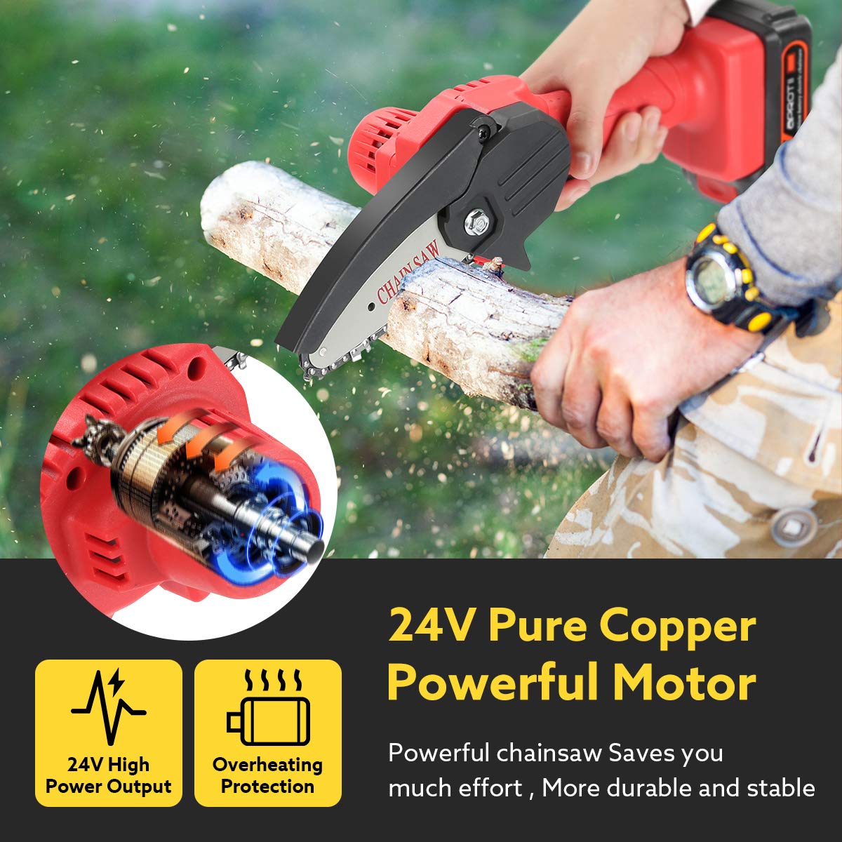 Mini Chainsaw, APROTII 4Inch Cordless Electric Portable Chain Saw with