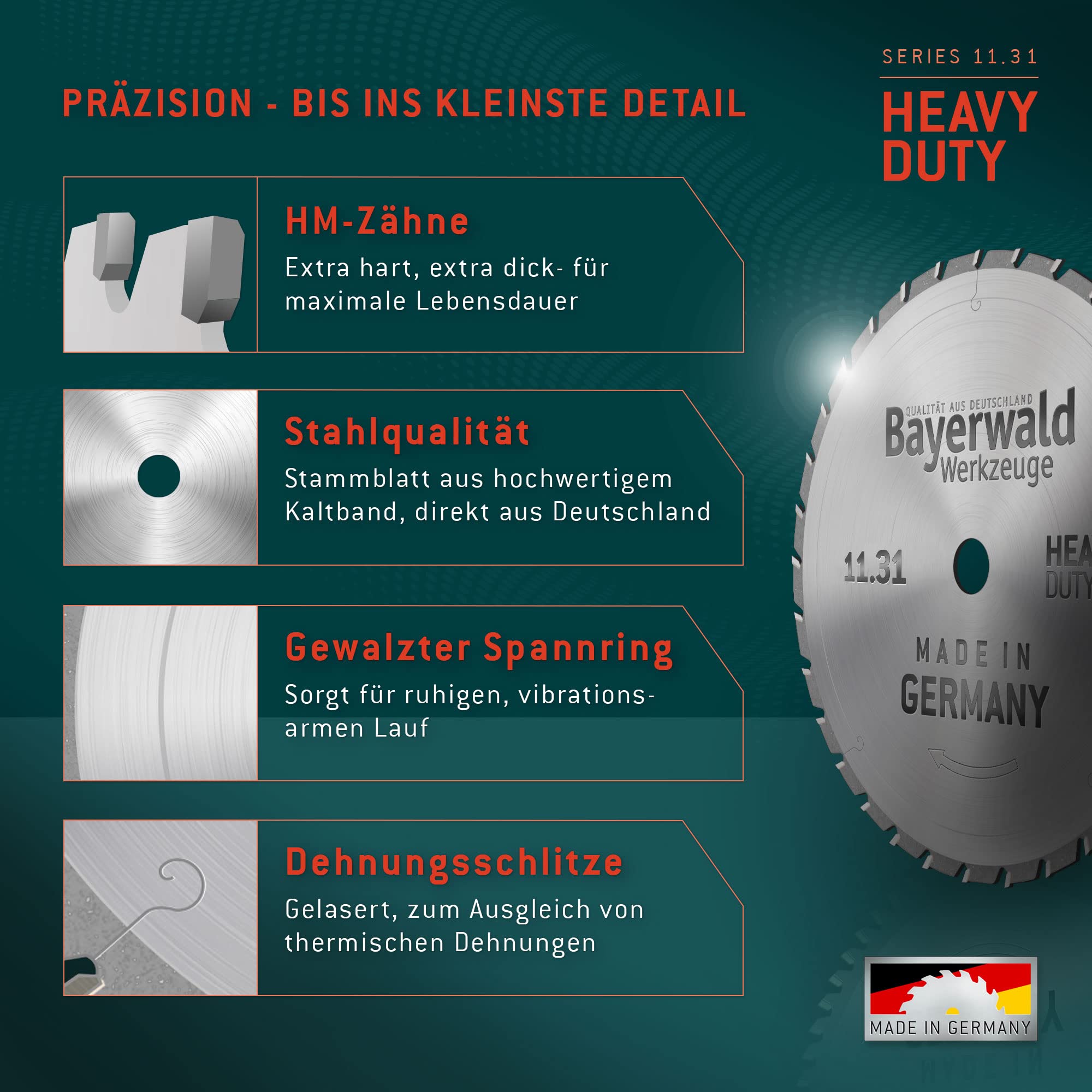 Bayerwald - Lama per sega circolare in metallo duro, diametro 450 mm x 4,2 mm x 30 mm, dentatura piatta con smusso (32 denti)