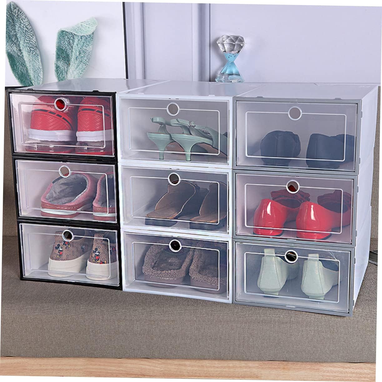Stackable Shoe Box Dustproof Storage Container 6-Piece Set Drawer Type Organizer for Shoes for Closet and Home Use