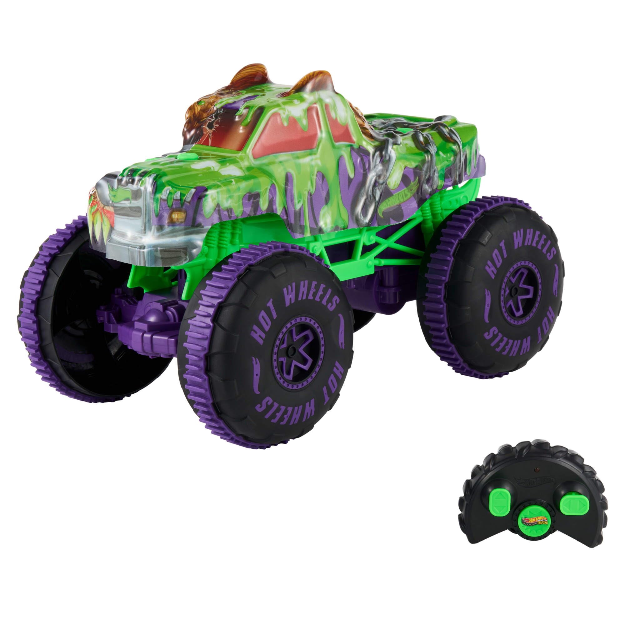 Hot Wheels Toy Monster Trucks, Remote-Control Wreckin’ Wolf in 1:15 Scale, Mutant Chaos RC Vehicle with Off-Road Tires, On-Command Wheelie Stunts​​, JMM77