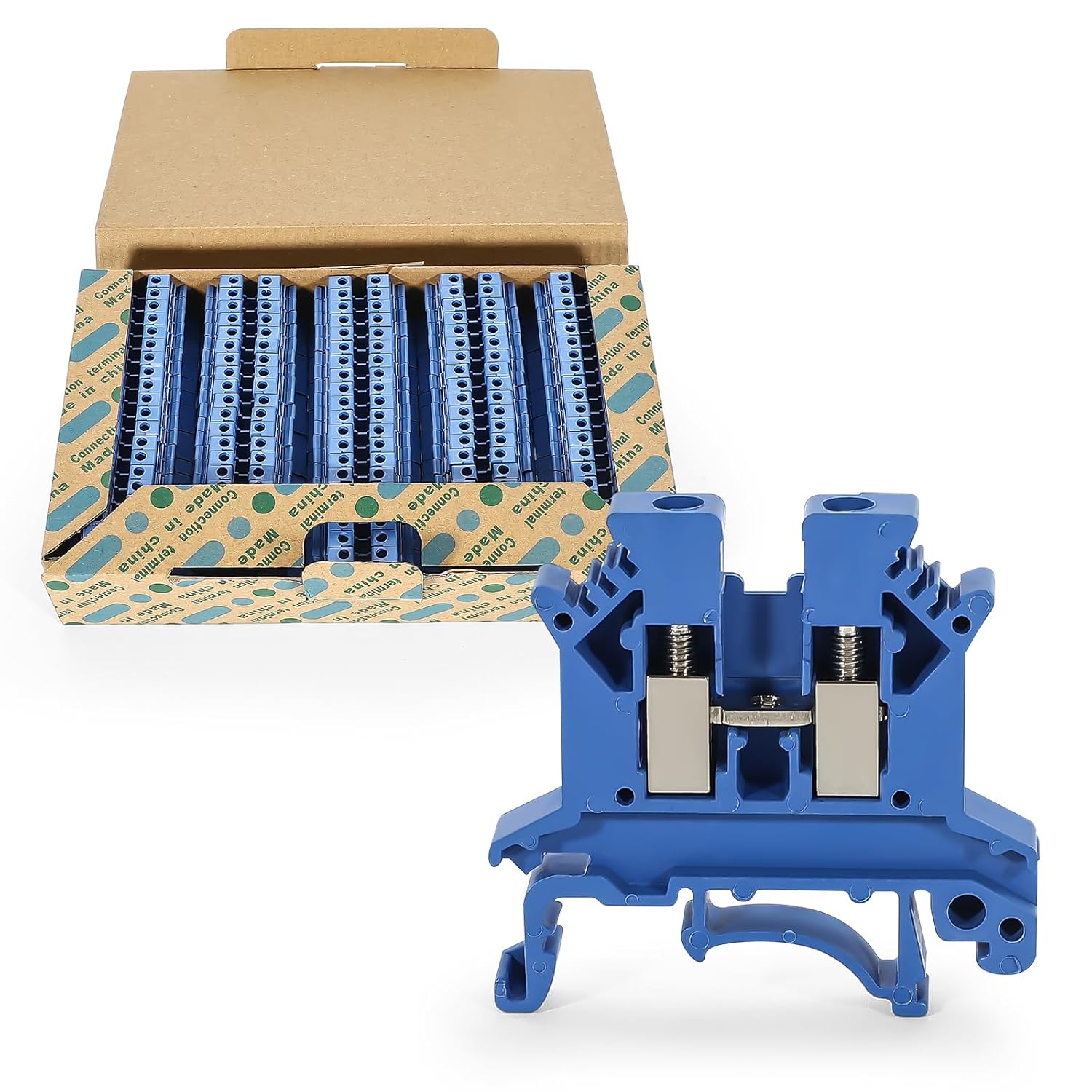 100PCS Blue UK-2.5B Din Rail Terminal Block Wire Kit - for 12-22 AWG 20A 600V Electrical Distribution Box, Solar Power System, PLC Industrial Control Automation Panel DIY CNC RV