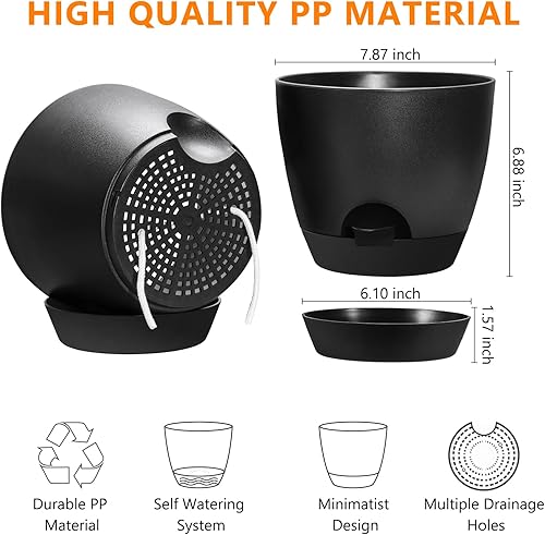 Miniatura 4 de Macetas de 8 pulgadas para interiores, paquete de 2 macetas grandes de riego automático, macetas de plástico con soportes de drenaje y platillos