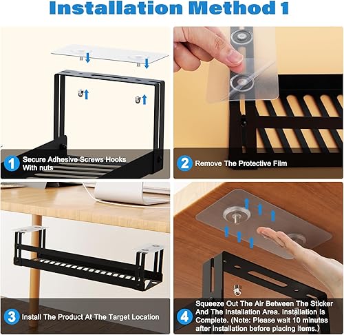 Miniatura 7 de Bandeja de organización de cables para debajo del escritorio, cesta de metal de 17 pulgadas para gestión de cables, soporte para regleta de