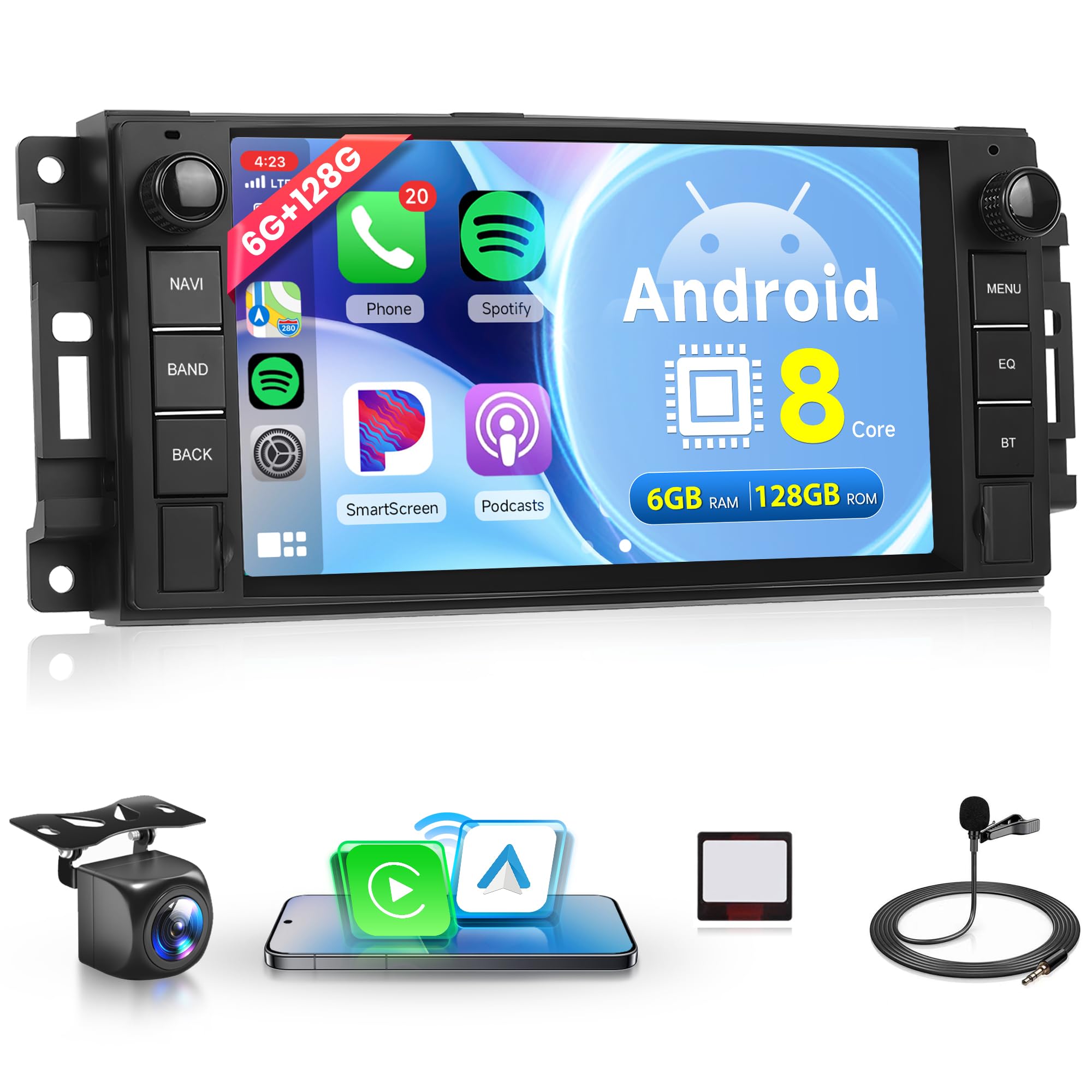 6G+128G 8 Core Wireless Carplay Android Autoradio per Jeep Wrangler Compass Grand Cherokee/Chrysler 300C/Dodge Ram/Chevrolet 7 Pollici Autoradio Android Auto GPS Navi WiFi Bluetooth FM/RDS/DSP/USB/SWC