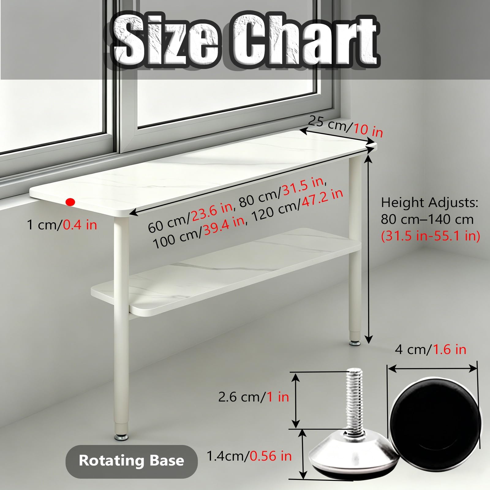 Prolungamento del davanzale Piastra a Uno o Due Livelli, Regolabile in Altezza per Affittuari e Famiglie, Pannello di Prolunga Senza Forature con Supporto(2 Tier,23.6 in x 10 in/60 cm x 25 cm)