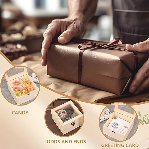 Miniatura 6 de Caja de regalo de madera vintage con tapa de vidrio transparente, caja de recuerdo rústica para joyas, recuerdos de fiesta, manualidades,