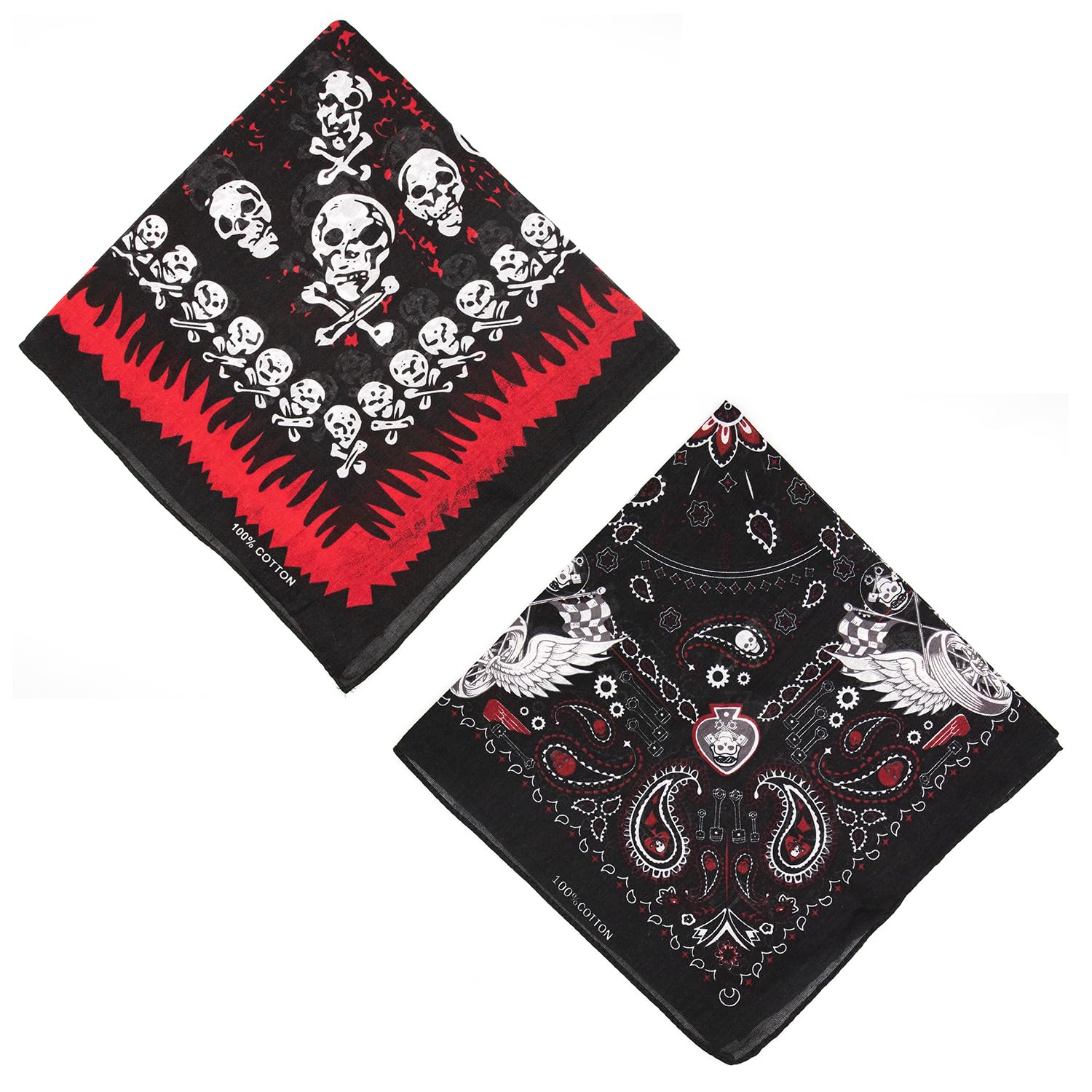 ALLY-MAGICPaisley Bandana, 2Pcs Cotton Pirate Bandana Scarf with Double-Sided Skull, Skull Bandanas Unisex Head Scarf for Festivals, Leisure Activities, Birthdays and Picnics Y9KLSP