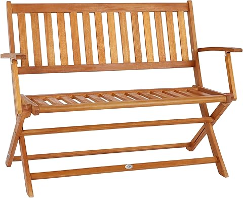Casaria® Banco de Jardín Madera de Eucalipto 120x60 cm Asiento Exterior 2 Plazas Plegable Reposabrazos Certificación FSC® Carga hasta 320Kg Resistente Intemperie Mueble Balcón Terraza Patio