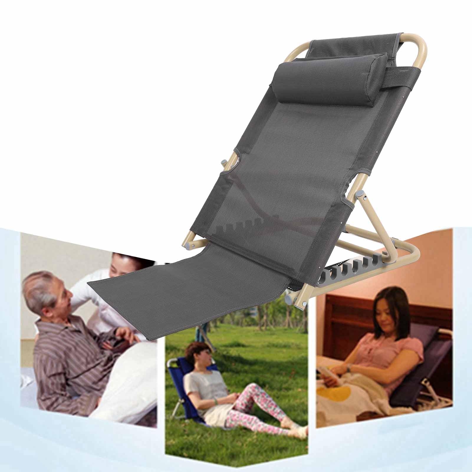 Respaldo de cama elevable con 6 posiciones, ajustable, plegable, para personas con discapacidad, tamaño L (grande), color gris.