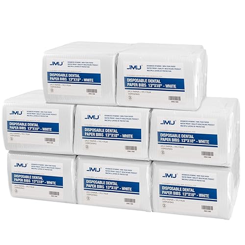 Miniatura 41 de JMU 2500 baberos dentales, 2 capas de pañuelo 1 capa de película, baberos dentales desechables a granel, 13 x 18 pulgadas, baberos para tatuajes,