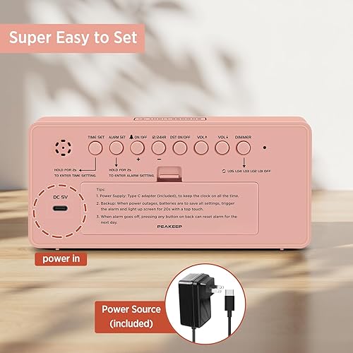 Miniatura 50 de Peakeep Reloj digital, reloj despertador alimentado por batería para dormitorios, esfera de espejo, números grandes, 6 atenuadores para personas Aqua