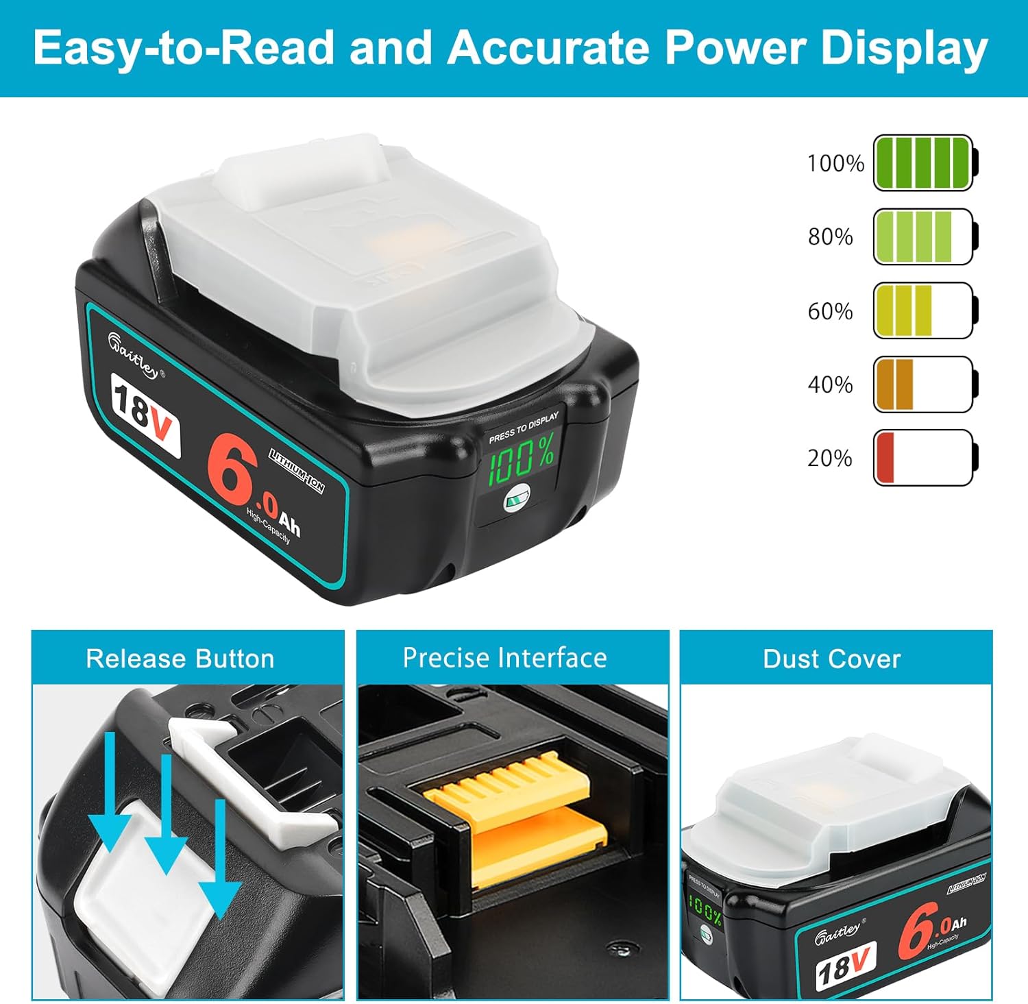 waitley 2Pack 18V 6.0Ah Replacement Battery Compatible with Makita BL1860B BL1860 BL1850B BL1850 BL1840 BL1830 Lithium-Ion Cordless Power Tools (Not Made in Makita)