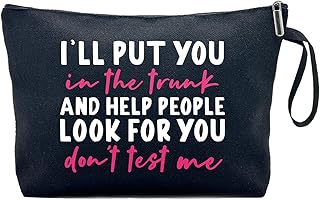 Bolsa de cosméticos con texto en inglés 