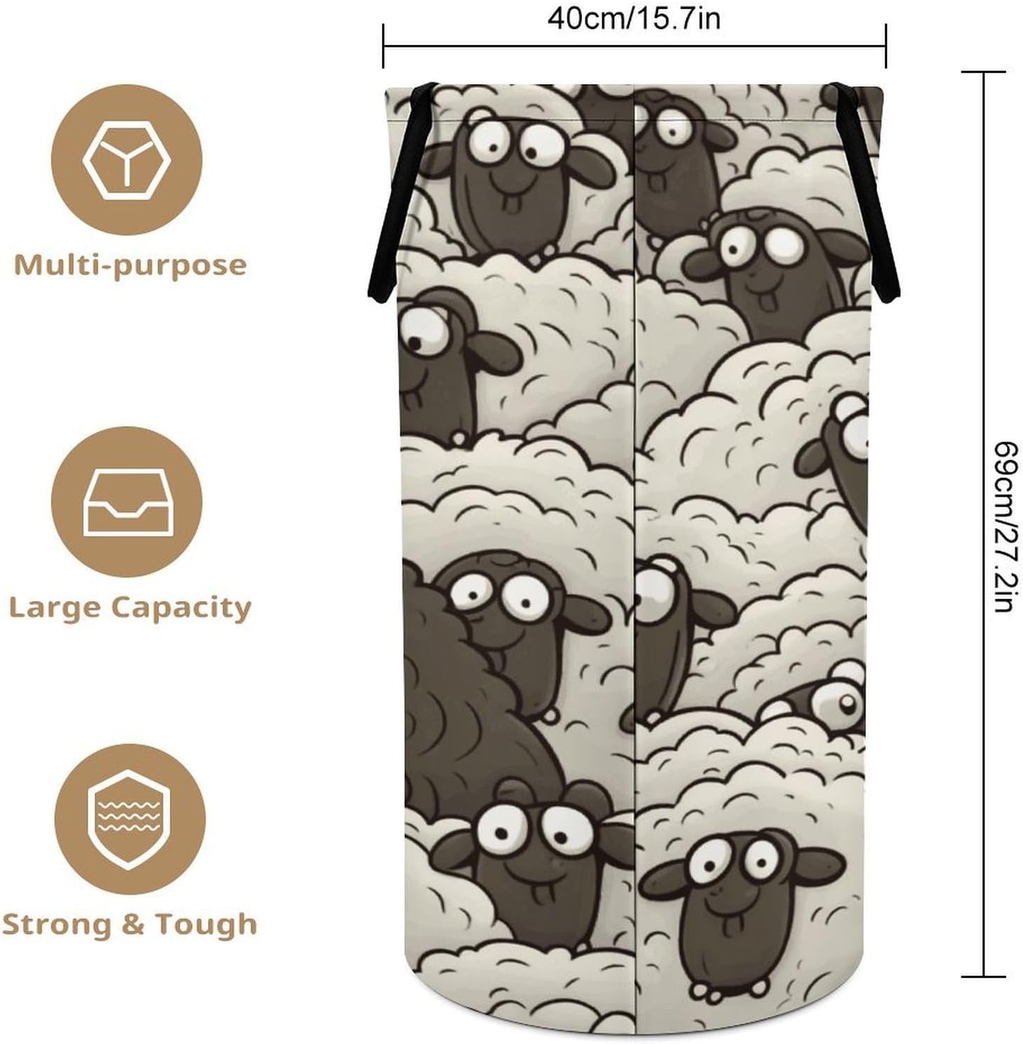 Cartoon Black White Sheep Laundry Hamper Large Capacity 15.7x27.2 Inch, Collapsible Dirty Clothes Basket with Handles, Foldable Storage Bin Laundry Basket for Bedroom Bathroom Dorm