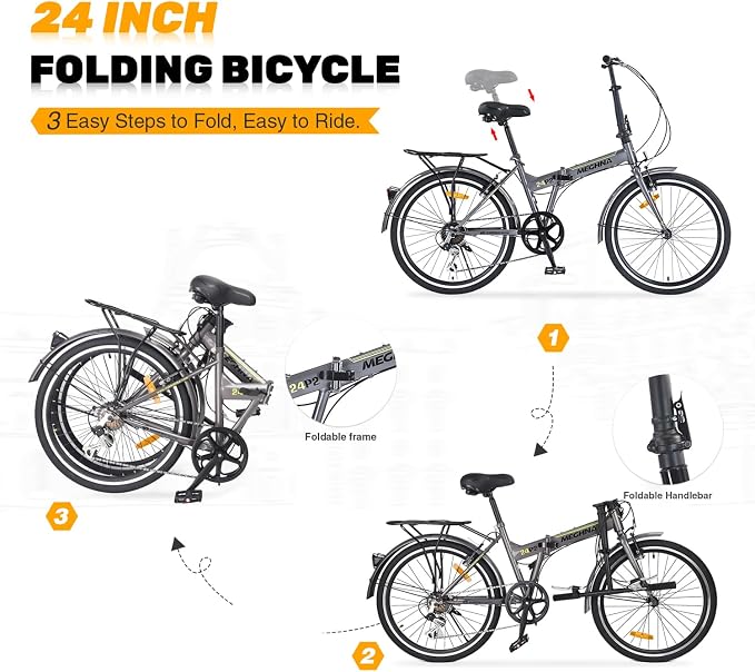 Bicicleta plegable 24" para adultos, 1 velocidad miniatura 4