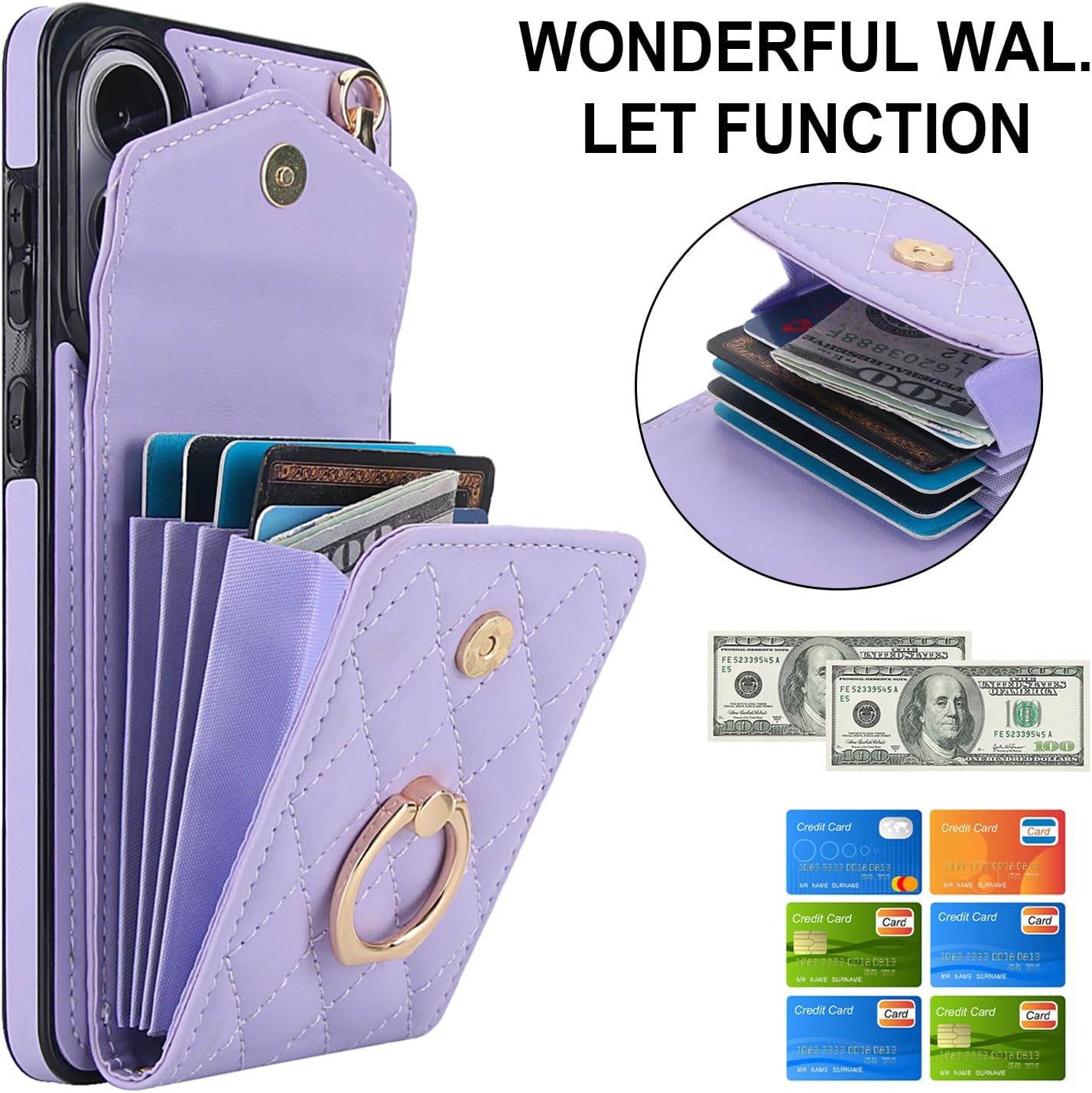 Phone Case for Samsung Galaxy S25 Edge 5G Wallet Cover with Tempered Glass Screen Protector and Wrist Strap Ring RFID Blocking Card Holder Cell S25Edge 25S S 25 25Edge 6.66 2025 Women Men Girls Purple
