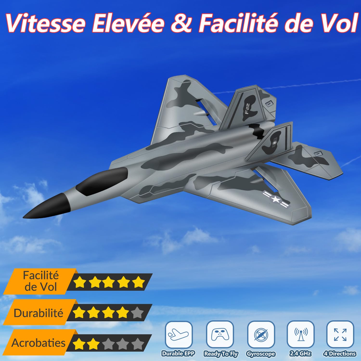 2CH F-22 Planeur RC, Facile Enfants & Débutants