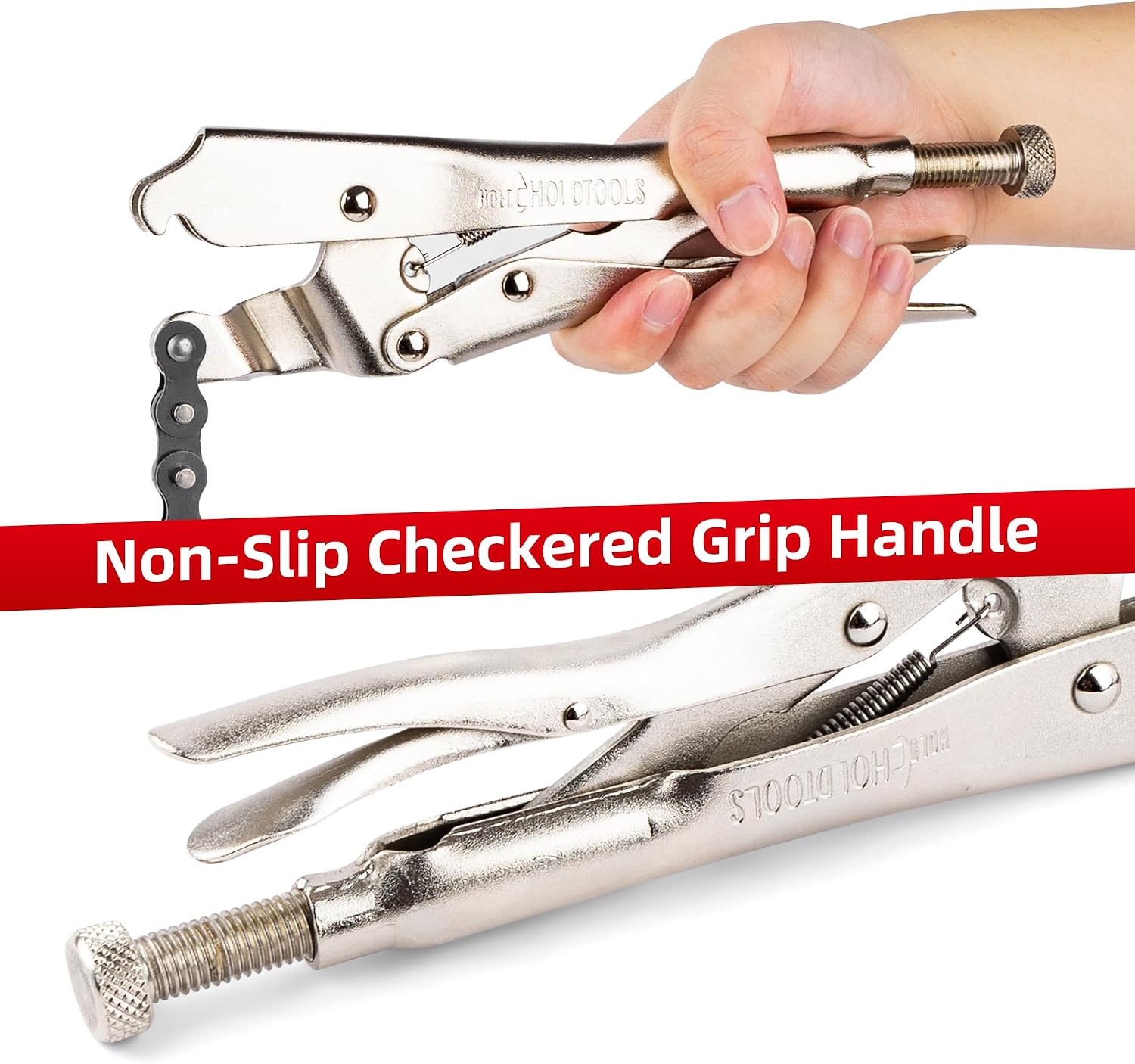 URASISTO 9-Inch Locking Chain Clamp with 20" Chain, Heavy Duty Chain Vise Grip, Locking Chian Pliers Chain Vise Wrench for Any Shaped Objects