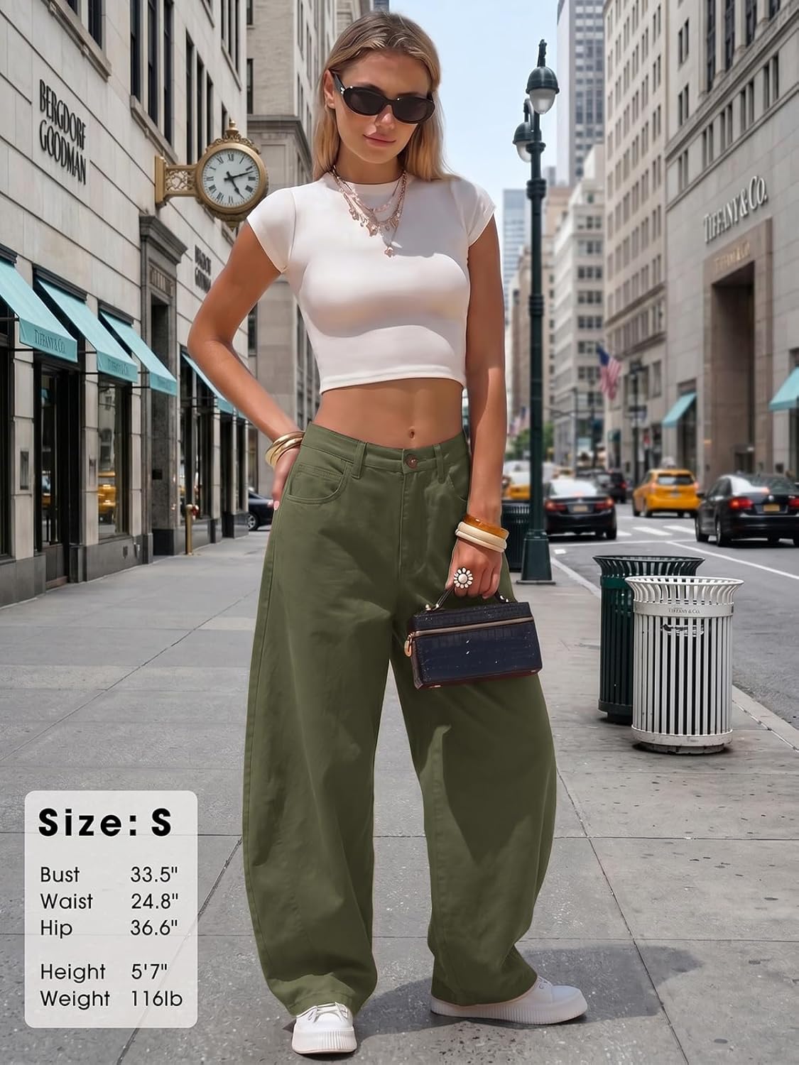 EXLURA Womens Faux Linen Barrel Pants Comfy Baggy Wide Leg Palazzo Pant Summer Cotton Mid-Low Elastic Waist Trousers Pockets