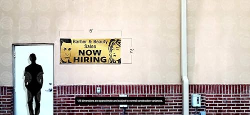Miniatura 2 de Cartel de vinilo colorido con texto en inglés "Barber & Beauty Salon Now Hiring Banner"