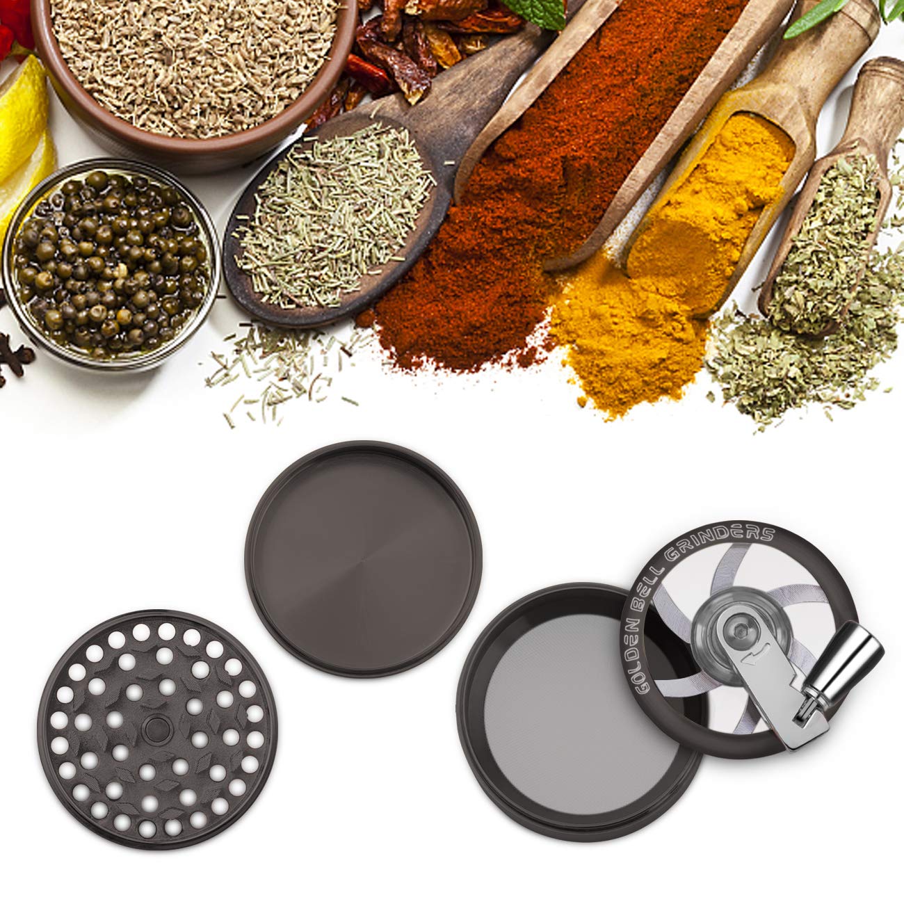 LIHAO Grinder Moulin a Herbes Epices en Zinc Alliage, 5.3cm 4 Pieces avec Manivelle-Nickel Noir