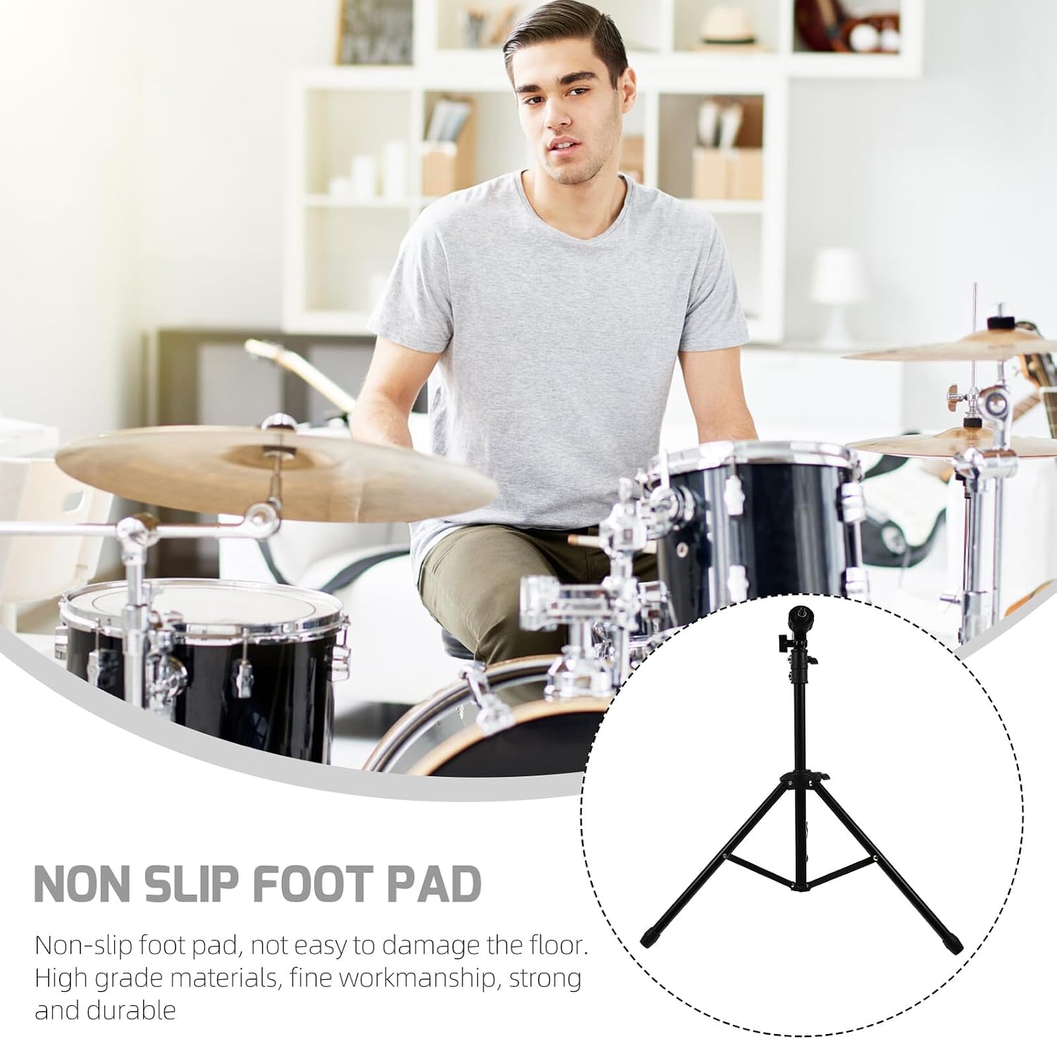 Adjustable Metal Drum Rack Stand Snare Drum Bracket for Practice Pad Percussion Accessory with Stable Holder Black for Drummers of All Heights