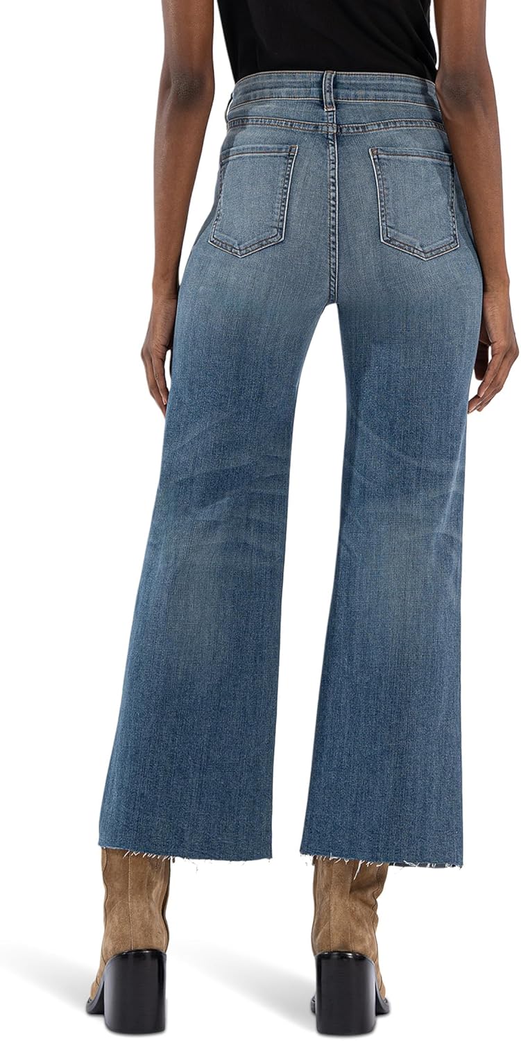 KUT from the Kloth Women's Meg High Rise Wide Leg Expo Btn Raw Hem Patch Pockets