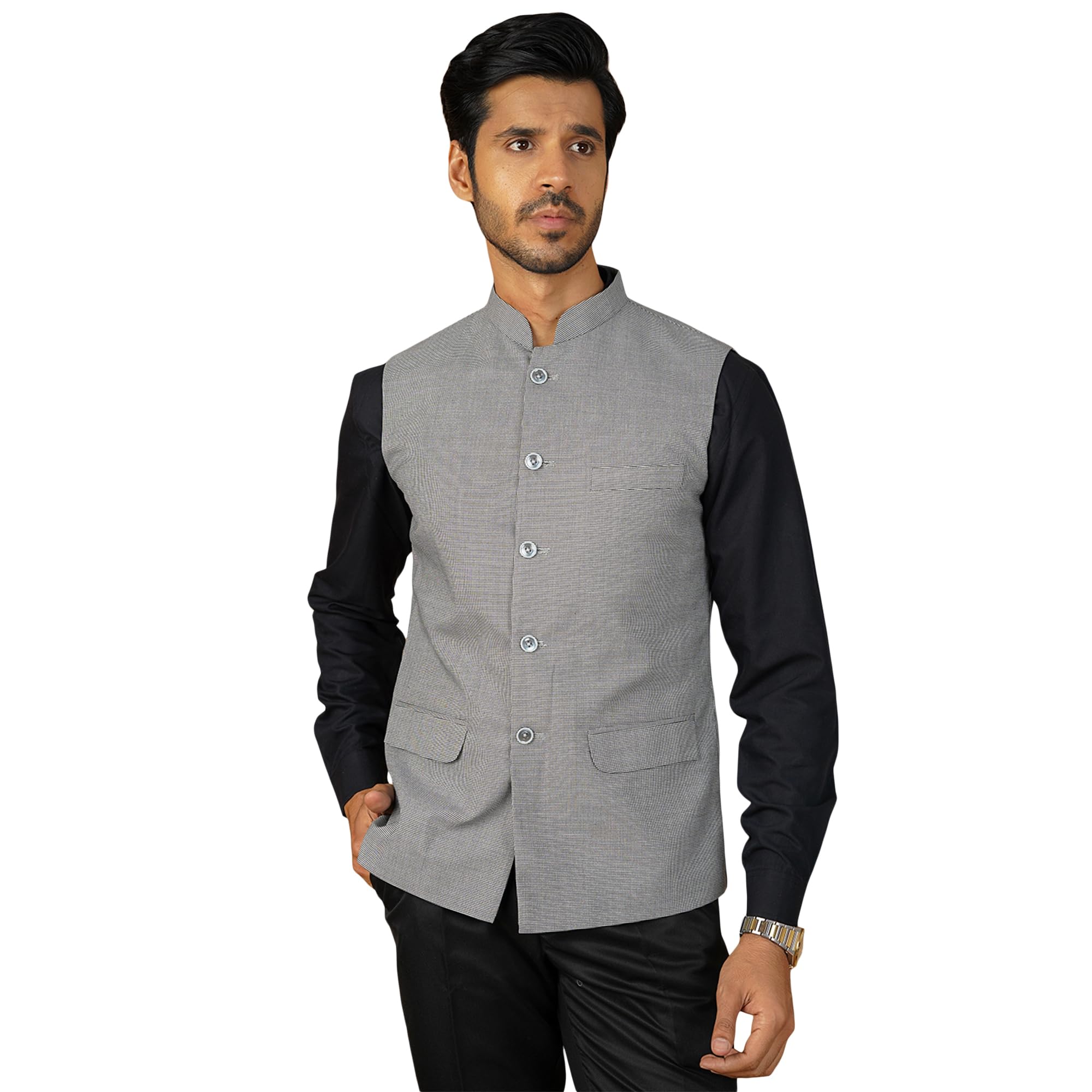 wintage Men's Poly Viscose Grey Nehru Jacket-picture-34