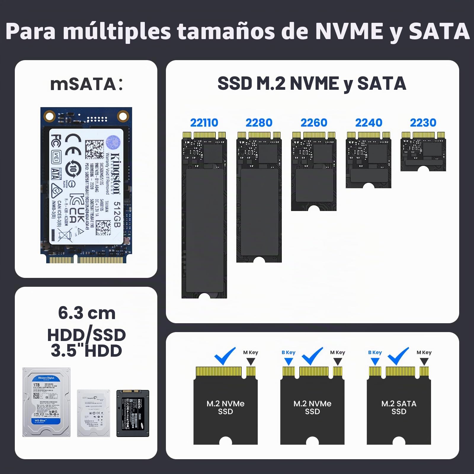 Coolpie Duplicador NVMe/SATA 3 en 1: USB 3.2 Gen 2x2, Aluminio, Plateado
