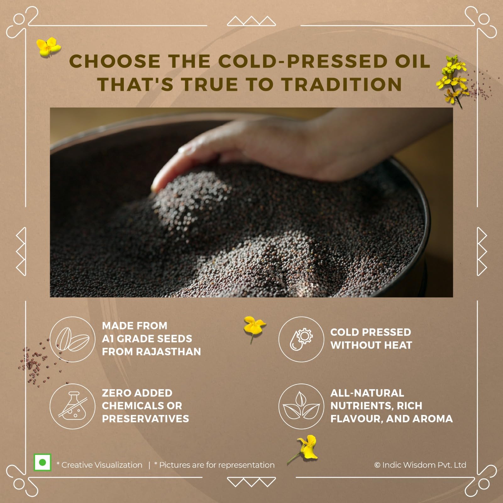 IndicWisdom Cold Pressed Mustard Oil 1 Liter, Pure & Unrefined Sarson Oil - Image 3 thumbnail