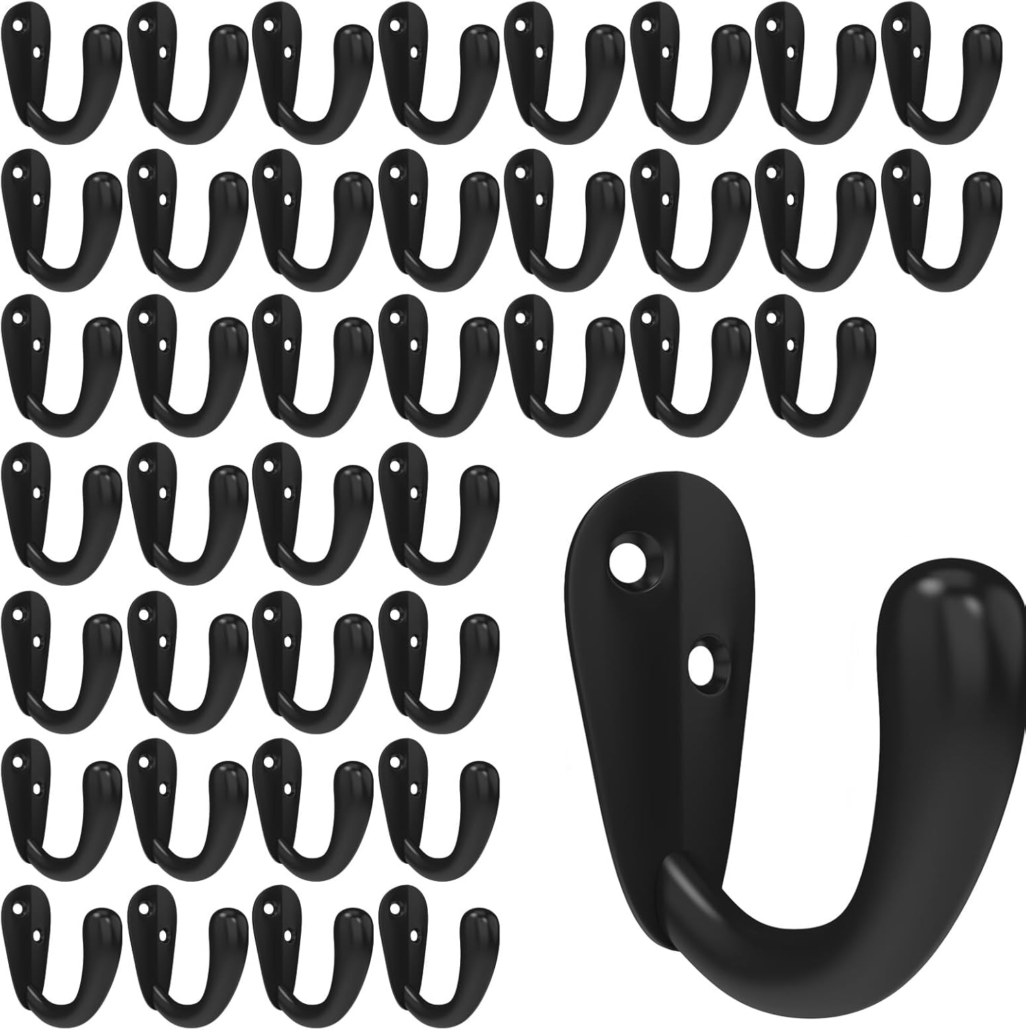 CBWLWJ 24 Pack Coat Hooks Wall Mounted Single Prong Robe Wall Hooks for Hanging Towel Hooks for Living Room, Bathroom, Kitchen, Bedroom for Coat, Bag, Scarf, Towel, Hat, Key, Cup (Black)