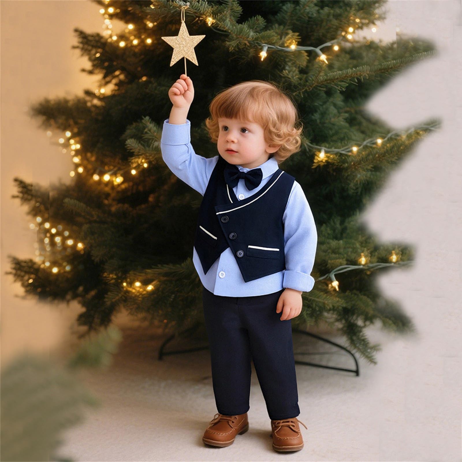 Ensemble Garçon, Tenue de cérémonie 3 pièces pour Petit garçon : Gilet et Pantalon habillé, idéale pour Une fête de Premier Anniversaire ou Une séance Photo de baptême.