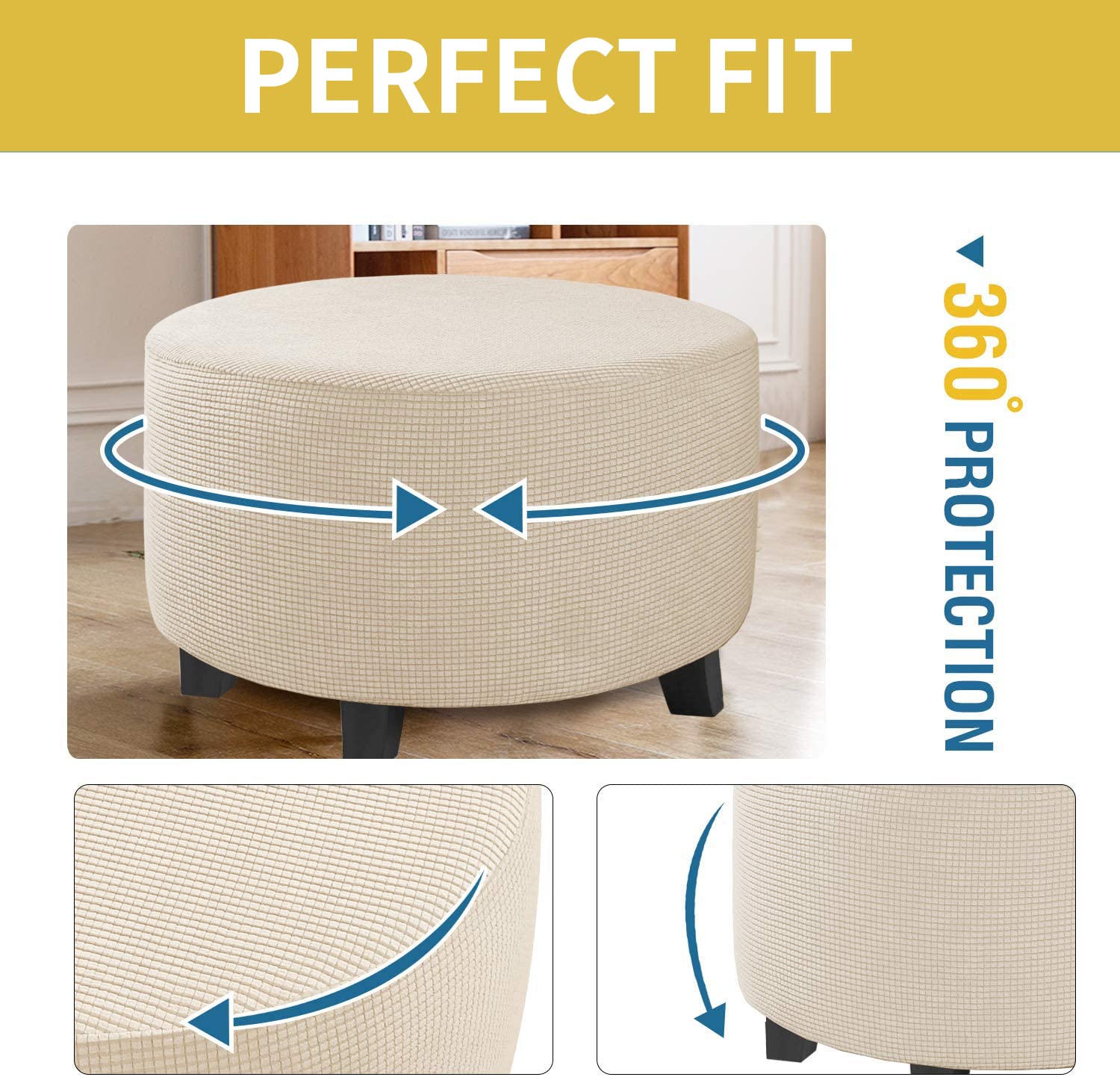 Housse Ottomanes Rond, Extensible Jacquard Housse Tabouret