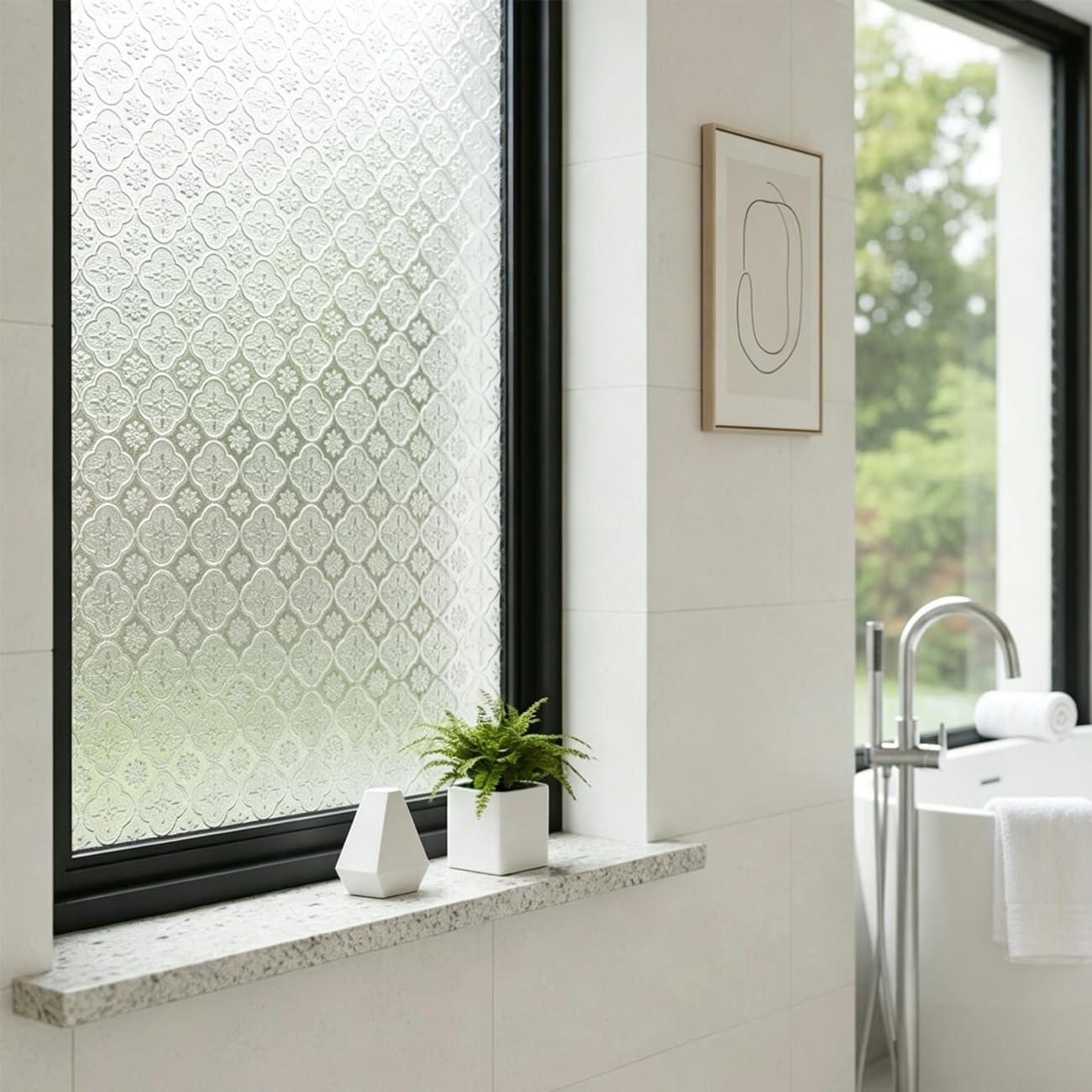 Window Privacy Film, Stained Glass Window Film UV Sun Blocking, Non Adhesive Frosted Static Cling Decorative, Removable and Reusable Window Tint for Home (23.6" x 78.7")