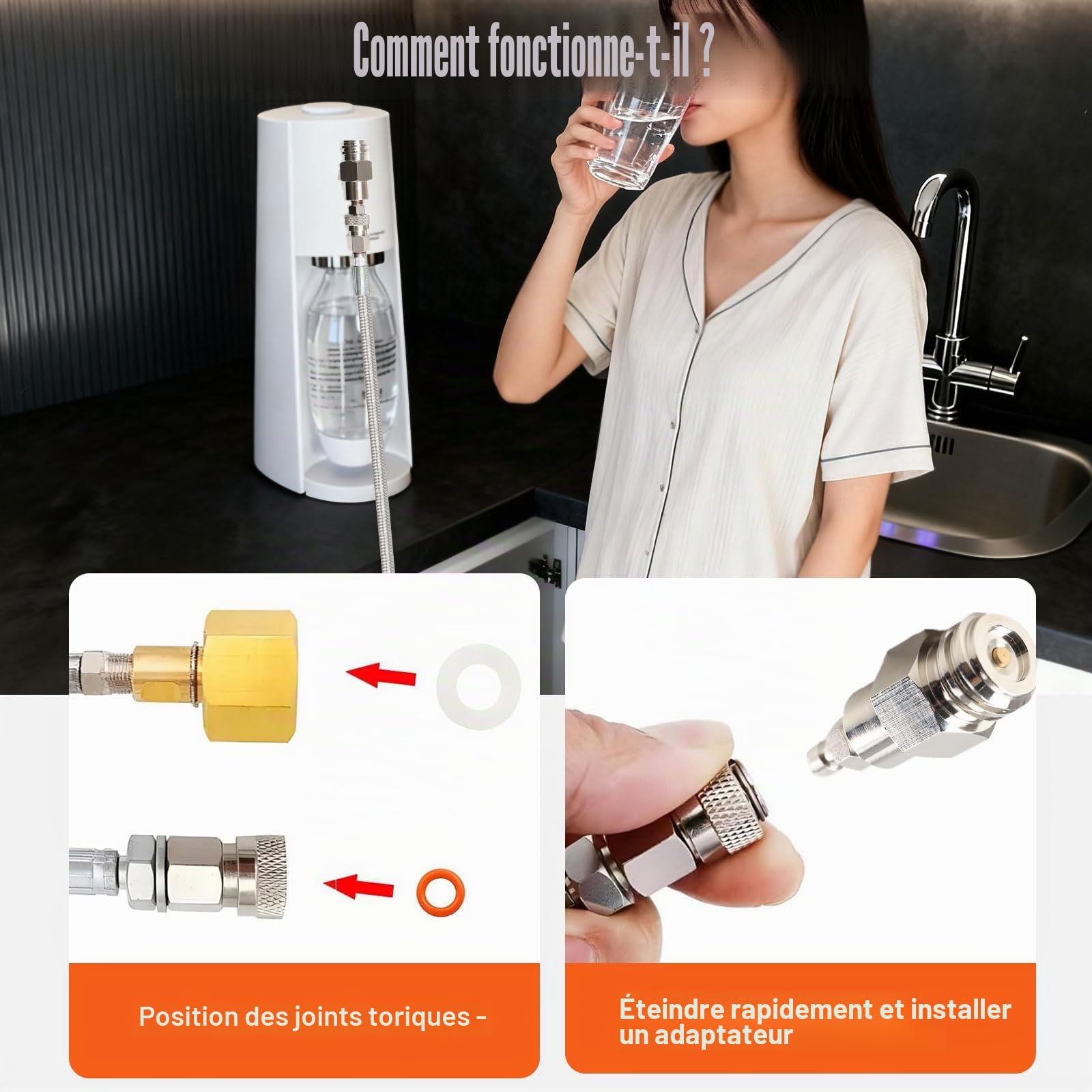 Tuyau haute pression adaptateur de CO2 pour Grohe Blue Home Water Carbonators Transfert CO2 | Pour raccordement à de grandes bouteilles de CO2, bouteille de gaz carbonique | Tuyau de CO2 pour