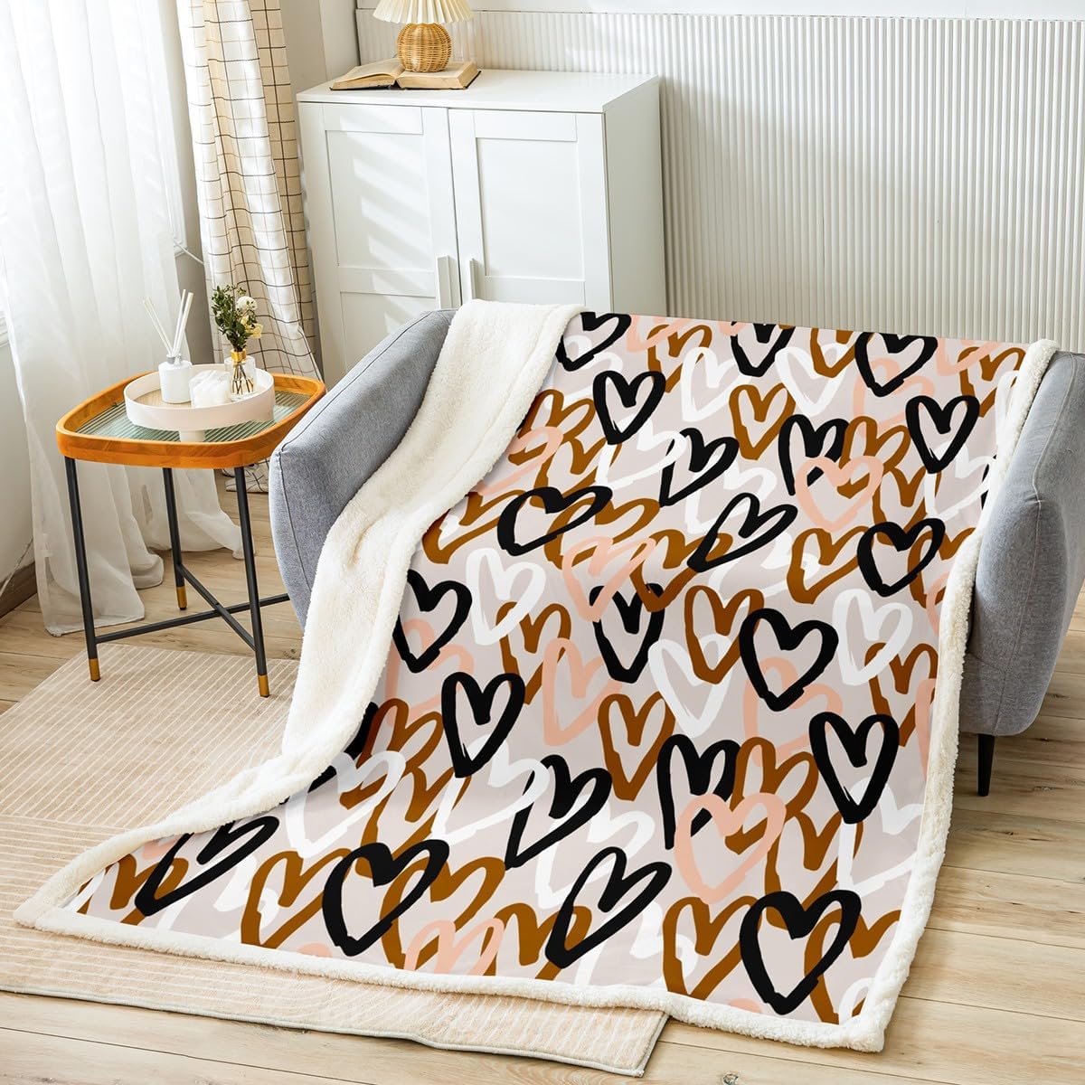 Feelyou Love Heart Decor Blanket 60"x80" for Bed Sofa Couch Colorful Pattern Throw Blanket Valentine's Day Fleece Blanket Romantic Plush Blanket for Boys Girls Kids Adults