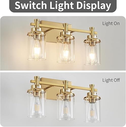 Miniatura 3 de Lámpara de tocador de baño dorada de 3 luces sobre el espejo, lámpara de tocador de latón cepillado, lámpara moderna de pared de baño, luz de