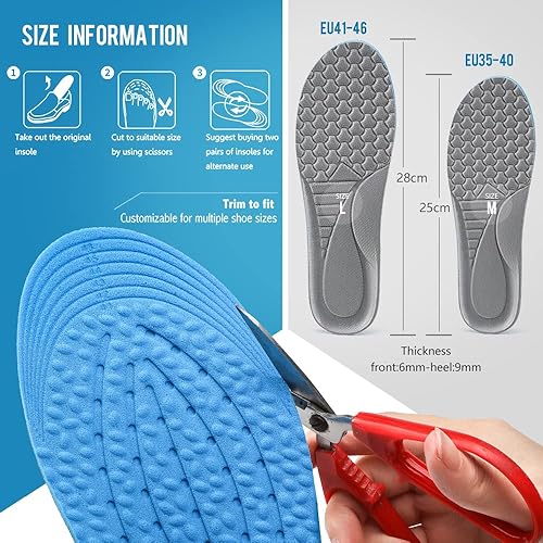 Miniatura 9 de 3 pares de plantillas de repuesto cómodas para zapatos, masaje de pies, suelas de zapatos transpirables, plantillas de alivio para el trabajo y uso