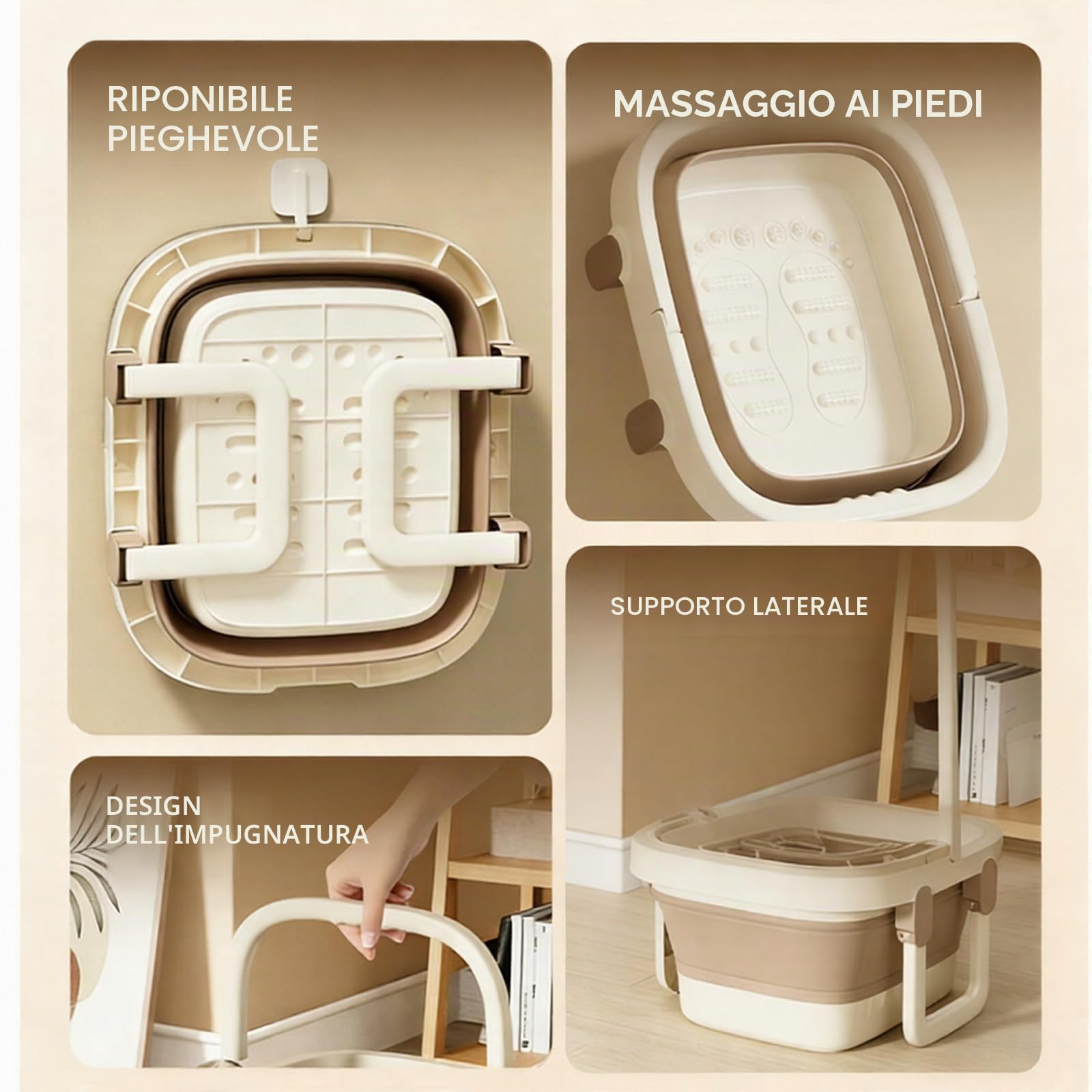 Bacinella Pieghevole, Pediluvio con Struttura di Supporto Rinforzata, Bacinella Pediluvio con Noduli Massaggianti e Maniglia, Vaschetta Pedicure, per Relax, Pediluvi, Cura Piedi, Bucato